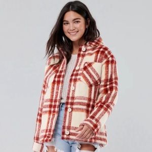 Cozy Brushed Shirt Jacket Red Plaid